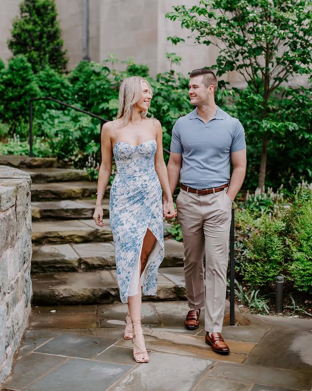 Elegant Garden Stroll Couple Portrait