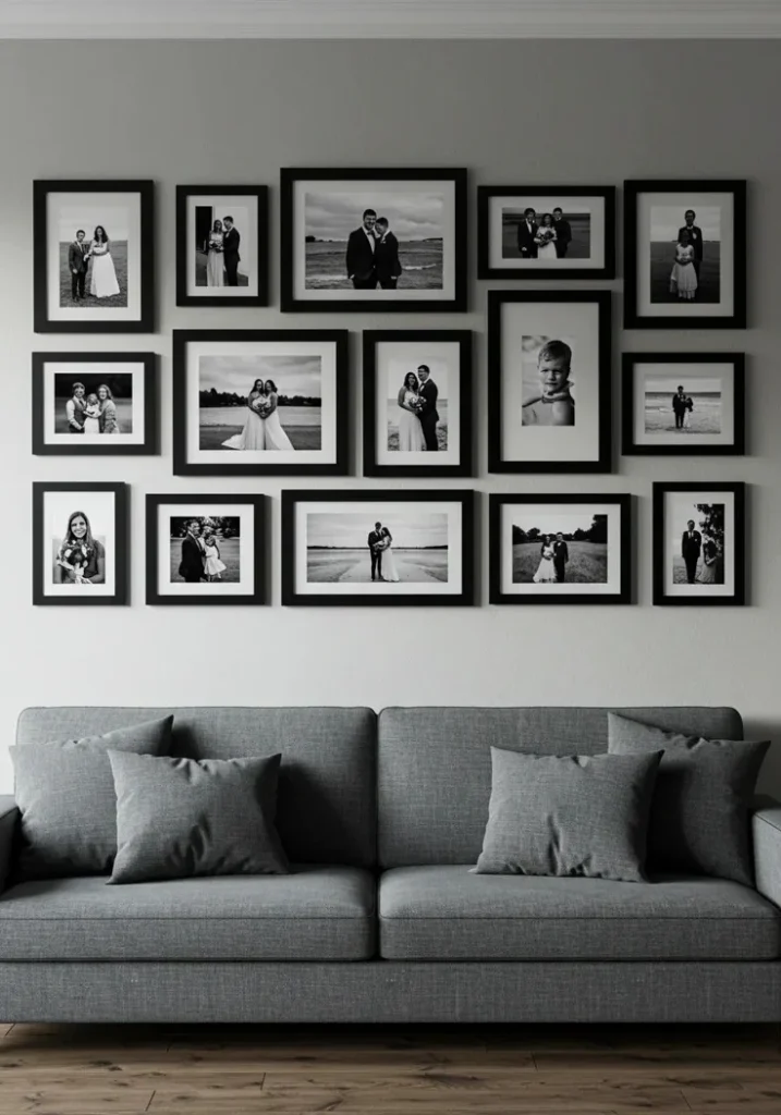 black and white photo wall ideas